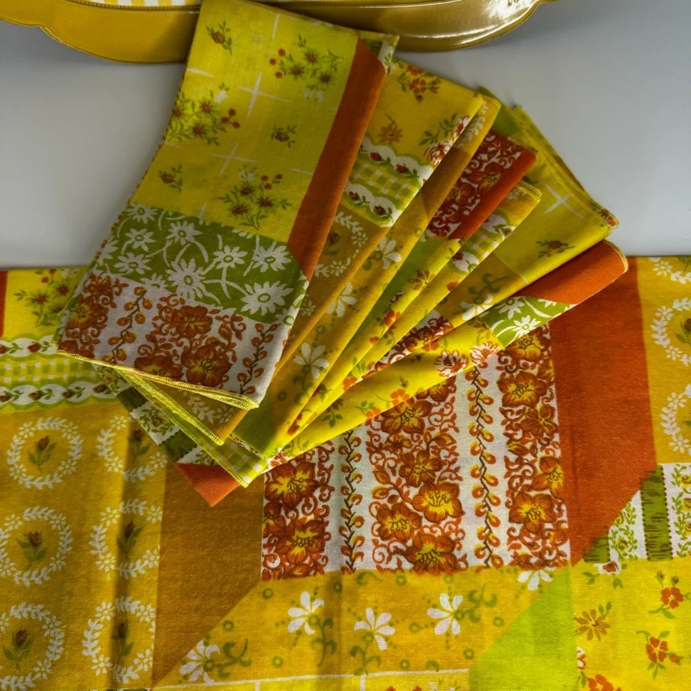 Ronaldi‎ Yellow Gingham Placemats and Patchwork Fabric Napkin 8 Place Settings